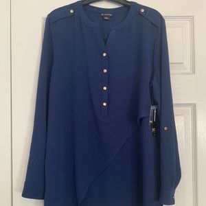 NWT Petite L Navy LS shirt